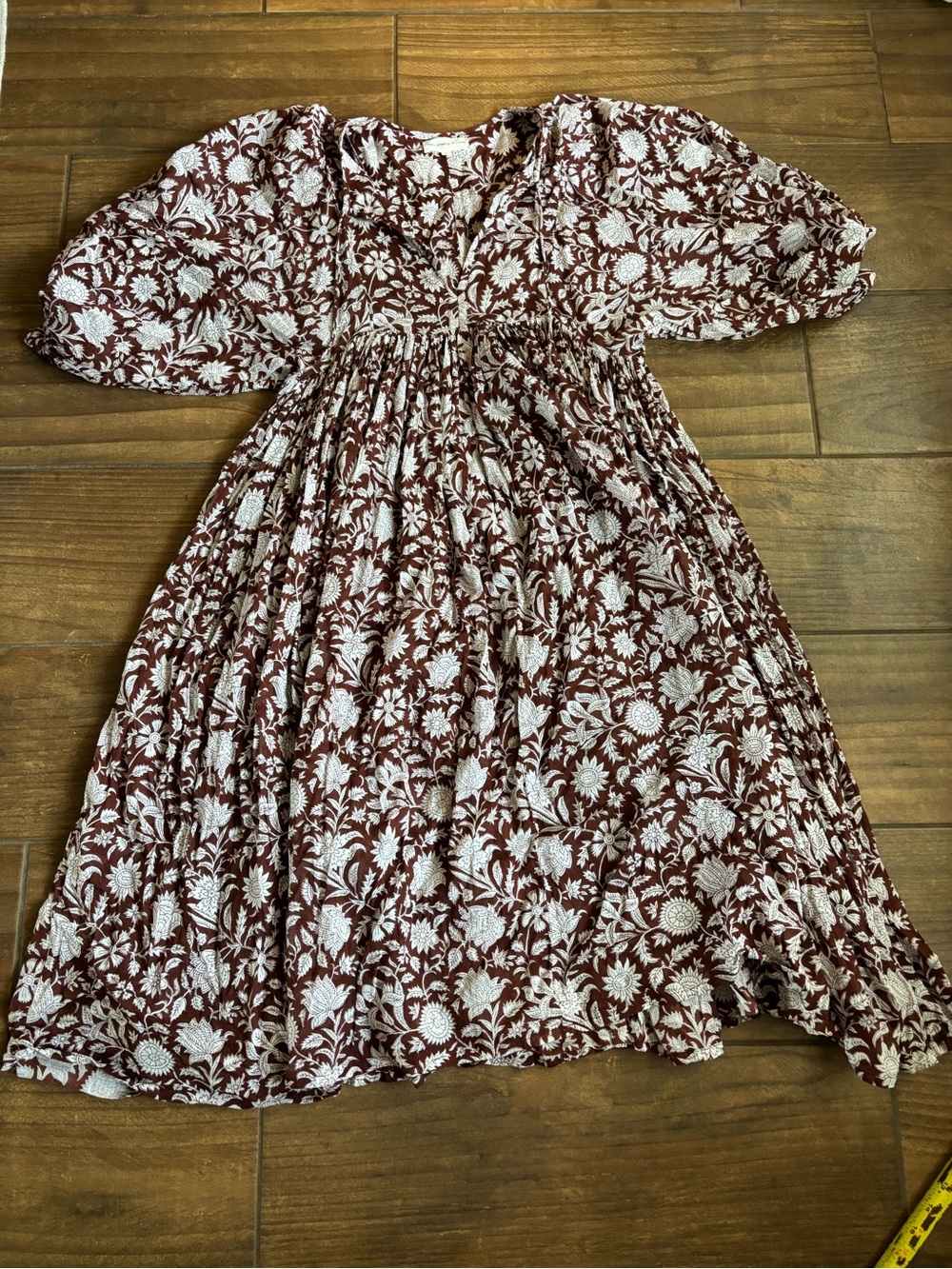 Daughters of India Kyra Mini Dress Wine Floral Hand Block Print Cotton Size S